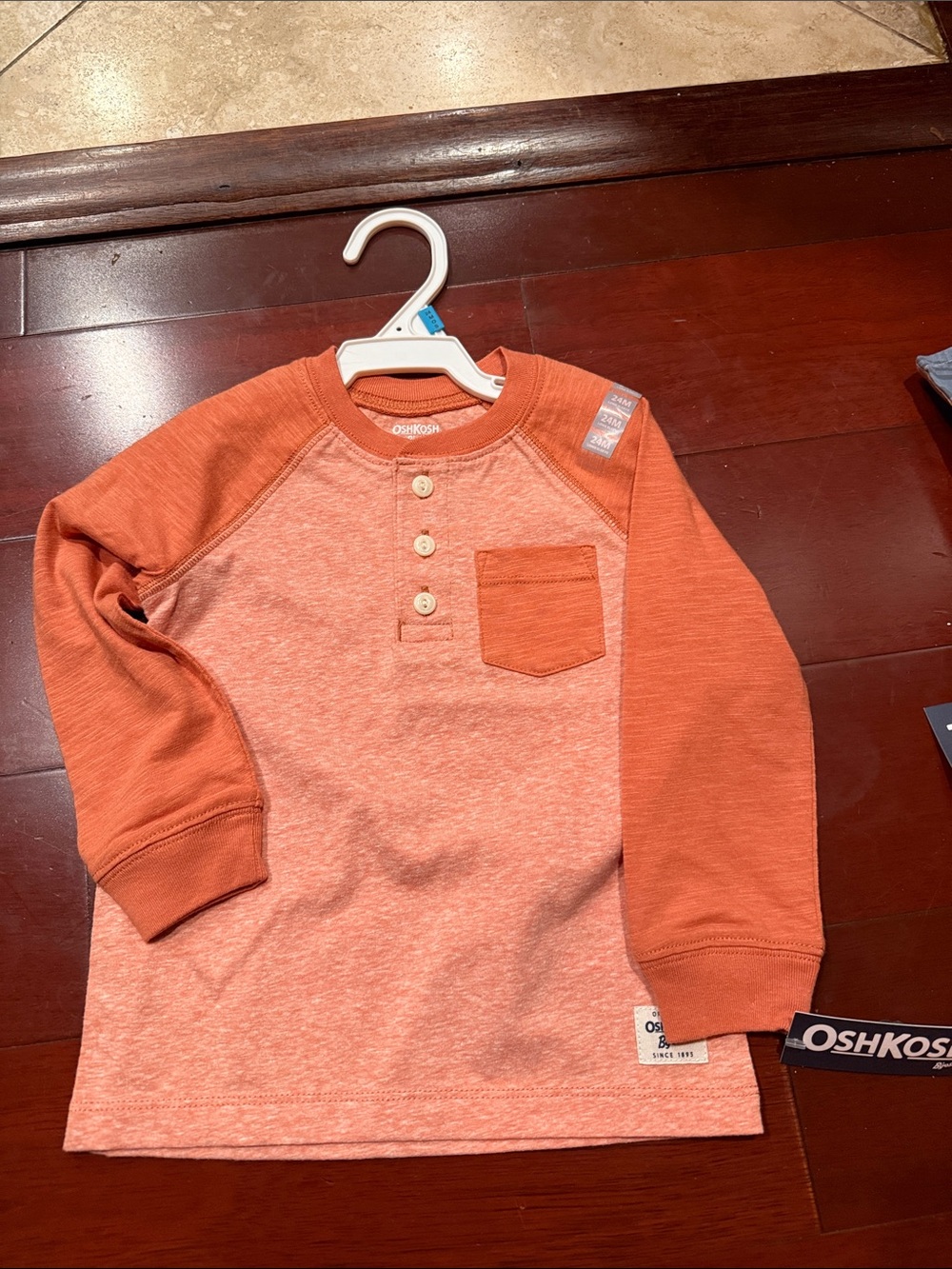 OshKosh B'gosh Two-Tone Orange Long-Sleeve Henley Pocket Tee